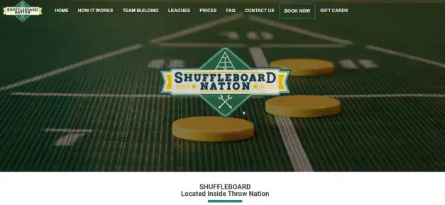 image of the homepage of shuffleboard nation